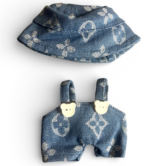 New! Labubu 17cm Fashion Denim Romper and Hat Seț - Picture 5 of 8
